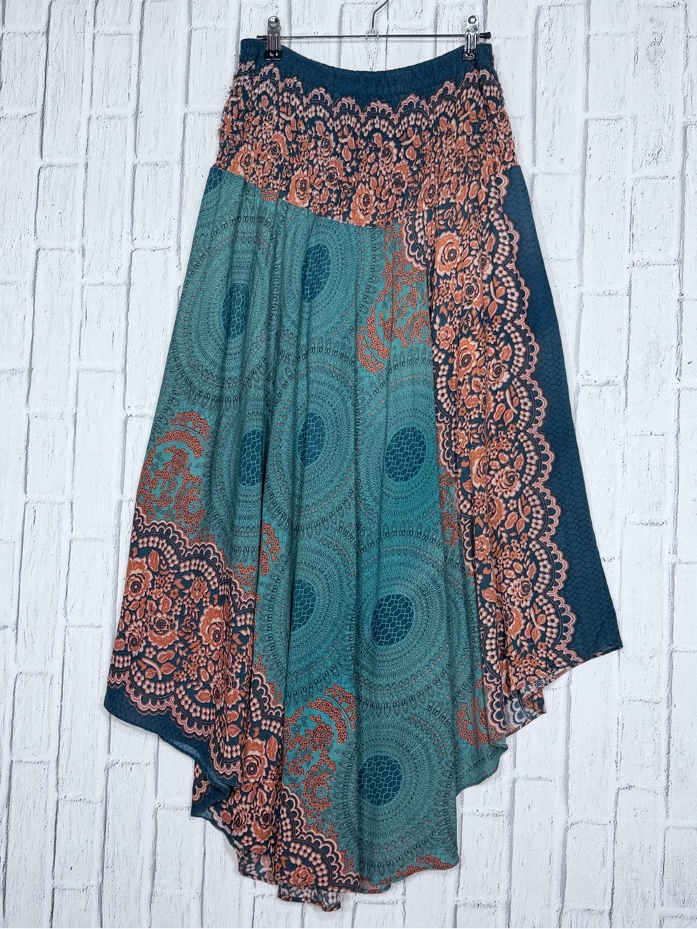 🌿 Bangkok Pants Boho Mandala Smocked Maxi Skirt Plus Size Flaw